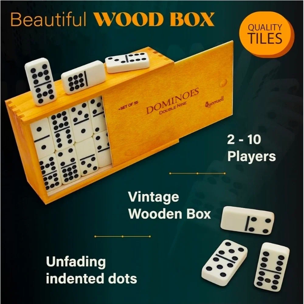 Domino Set for Family Game Nights - Double Nine Dominos Set 55 Tiles with‎ Case